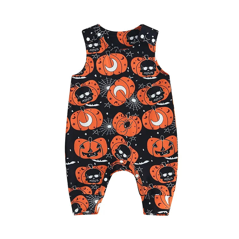 2023-06-25 Lioraitiin 0-18M Baby Girls Boys Rompers Halloween Clothes Pumpkin Print Crew Neck Sleeveless Newborn Jumpsuits