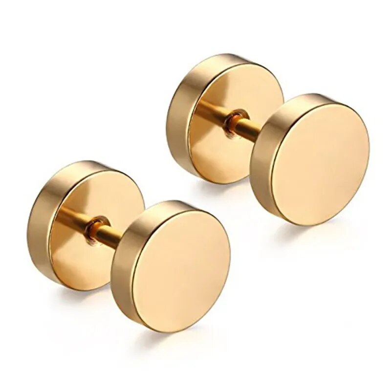 2Pcs/1Pair Gothic Stainless Steel Screw Dumbbell Stud Earrings For Women/Men Hip Hop Rock Hypoallergenic Punk Jewelry