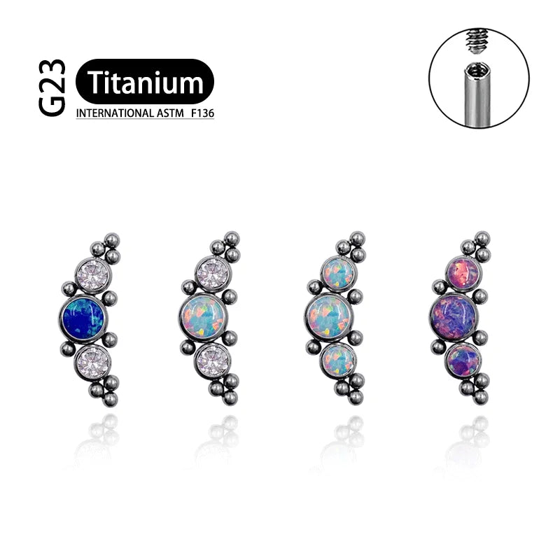 Titanium G23 Zircon Opal CZ Labret Internally Threaded Earring Helix Tragus Cartilage Prevent-allergies Ear Piercing Jewelry