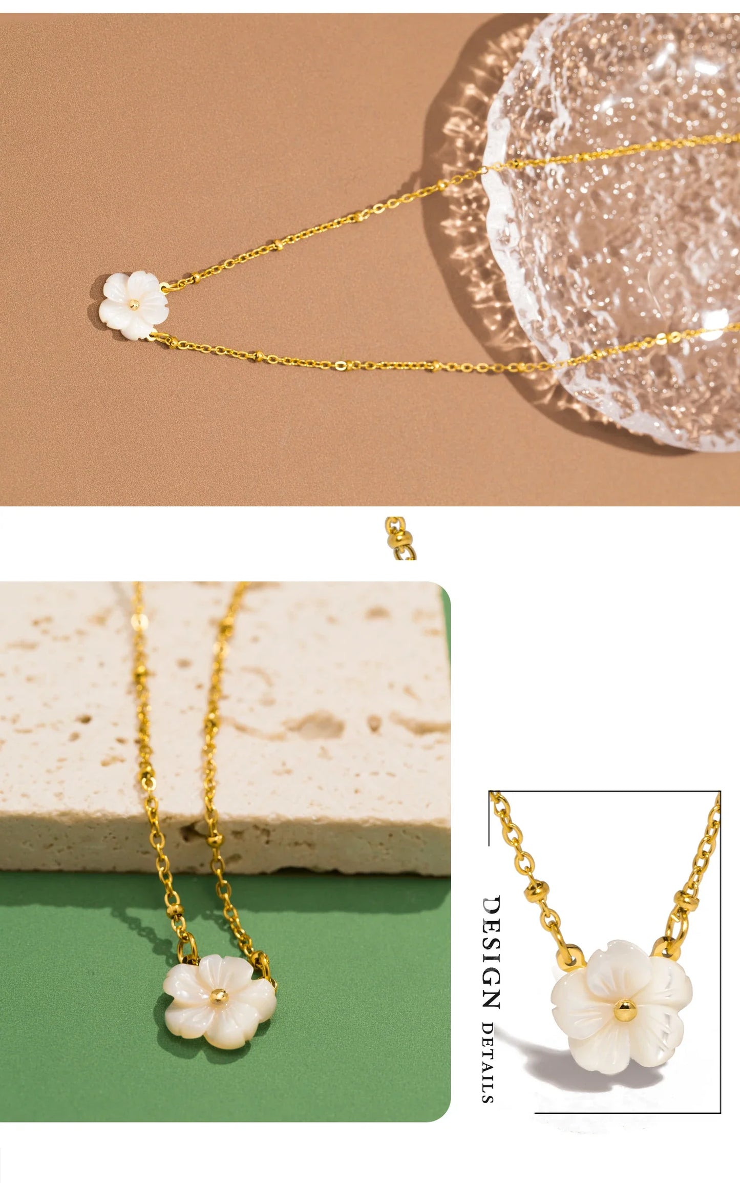 UHBINYCA Elegant Flower Shell Necklace for Women, Stainless Steel Chain Colorfast Jewelry