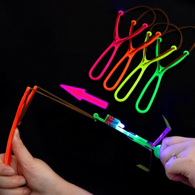 Amazing Light Toy Arrow LED Light Toys Outdoor Party Fun Gift Rubber Band Catapult Glow In The Dark Rocket Helicopter Flying Toy