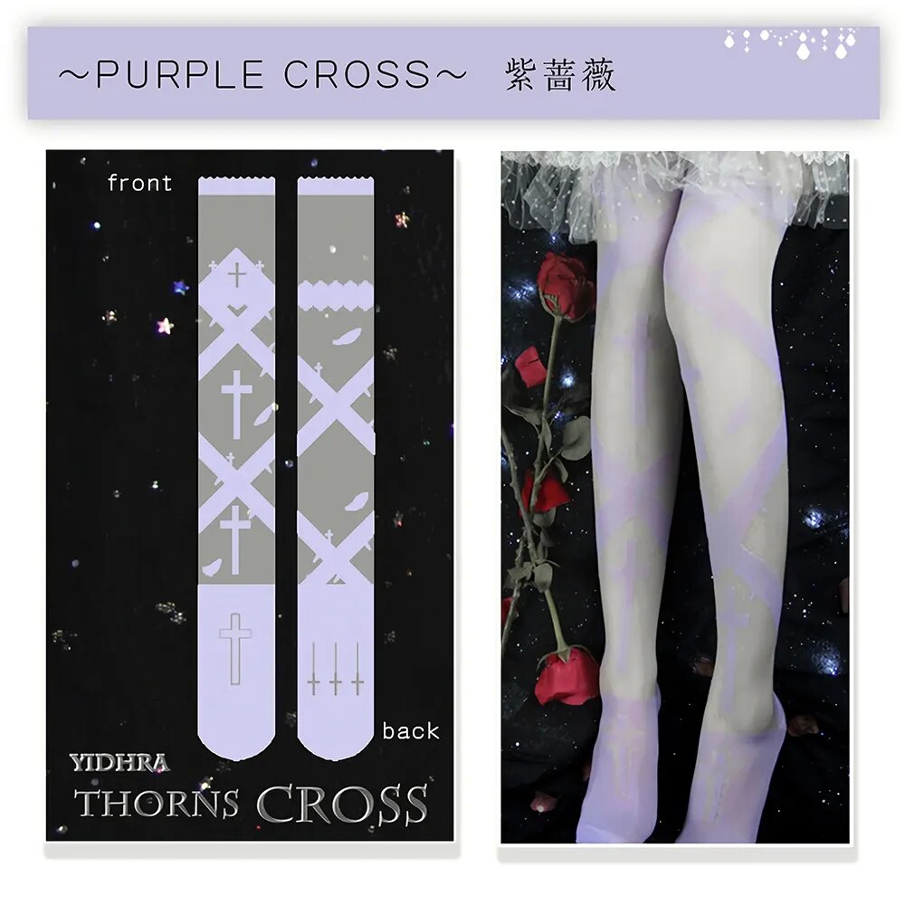 Women's Knee Stockings Dream Witch Thorns Cross Summer Lolita Socks Two-Dimensional Long Thighs Sexy Halloween Stockings Cosplay