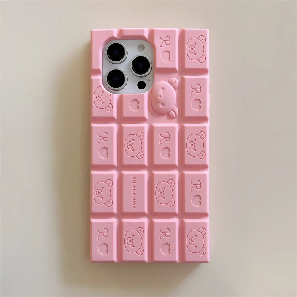 Cartoon Chocolate Hello Kitty Rilakkuma Bear Phone Case Funny Soft Silicone Cover For 16 15 14 Plus 13 12 11 Pro Max X XR Xs Max