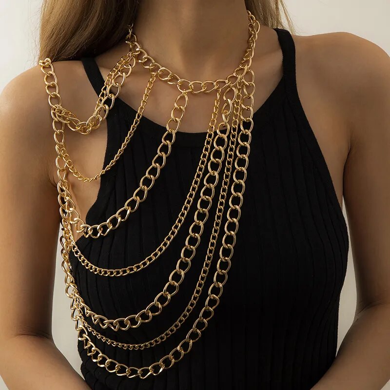 New Fashion Trend Halter Chain Clavicle Necklace Sexy Geometry U-shaped Tassel One-shoulder Body Chain for Party Woman Jewelry
