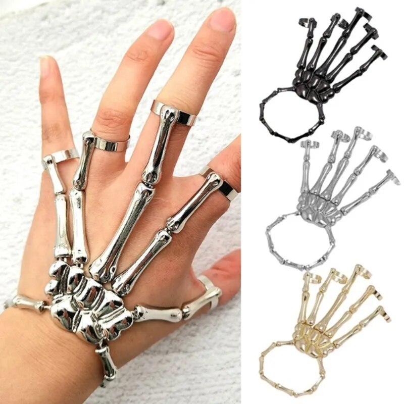 Bracelet for Women Gothic Punk Hand Skull Skeleton Elasticity Adjustable Bracelet
