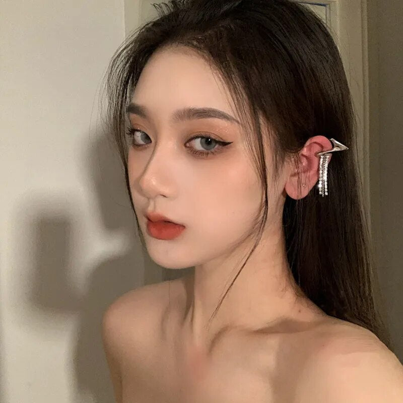Punk Fairy Ear Cuff Earring Dark Elf Ear Clip No Piercing Earrings For Women Silver Color Goth Halloween Earcuff Jewelry