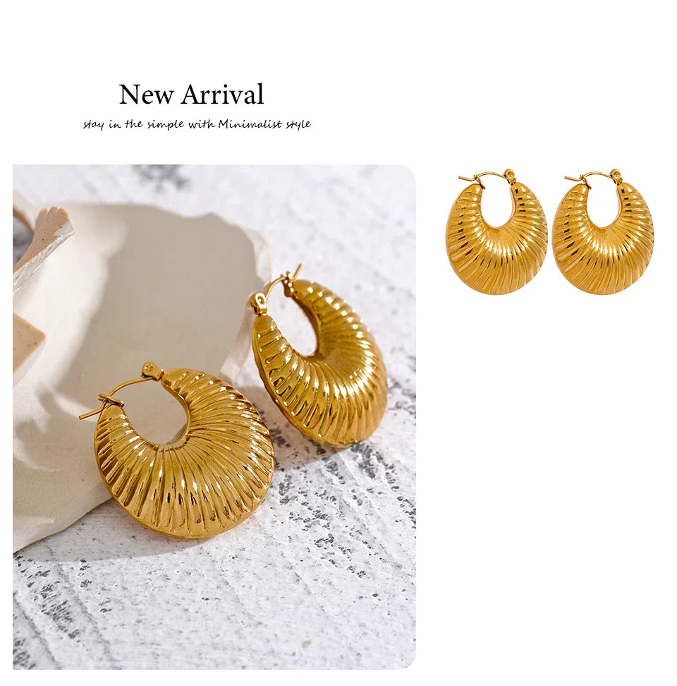 Yhpup 30mm Round Metal Hollow Chunky Hoop Earrings for Women Gold Color Stainless Steel Statement Fashion Jewelry Waterproof