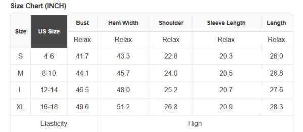 Different sizes and their measurements