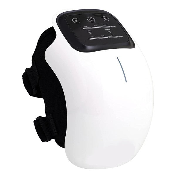 Ergonomic, fully-wrapped smart knee massager device featuring a wireless design, pulse technology, and hot compress therapy for joint pain relief and recovery.