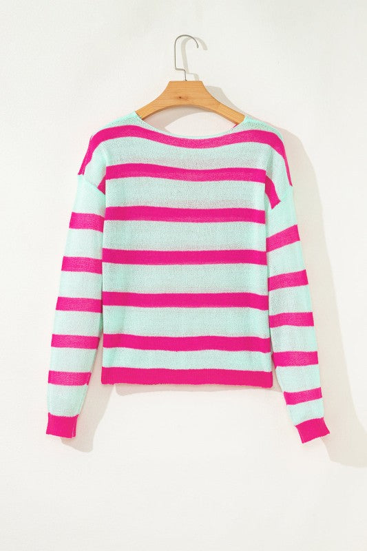 Cozy Stripe Round Neck Sweater styled for fall fashion.