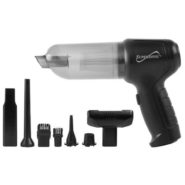 The Supersonic Cordless Hand Vacuum Cleaner is a lightweight, high-suction handheld vacuum featuring wireless operation, long-lasting battery life, and versatile attachments for quick, convenient cleaning on furniture, desks, and car interiors.