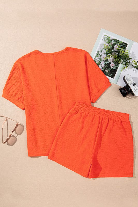 Textured V-Neck Tee & Shorts Set