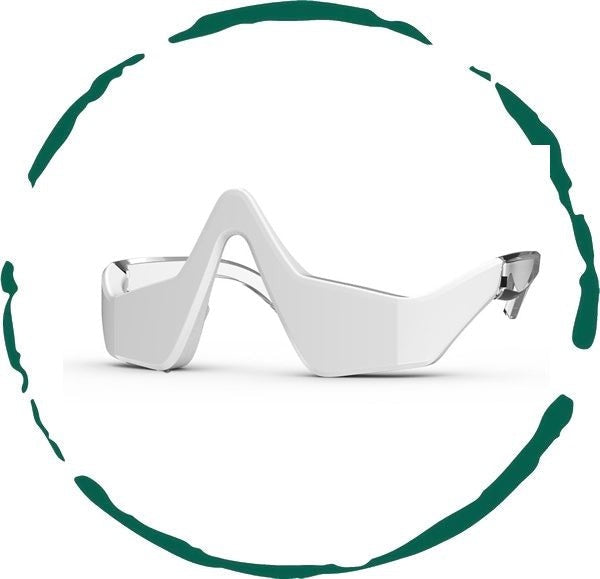 Under-eye red light therapy mask with ergonomic design and LED lights targeting dark circles and puffiness