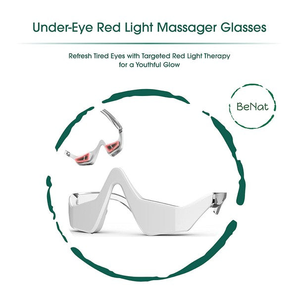 Under-eye red light therapy mask with ergonomic design and LED lights targeting dark circles and puffiness