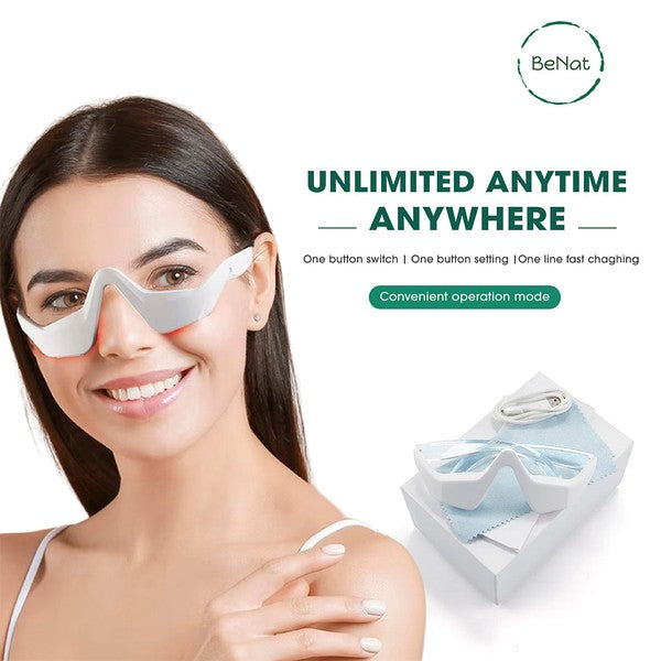 Under-eye red light therapy mask with ergonomic design and LED lights targeting dark circles and puffiness
