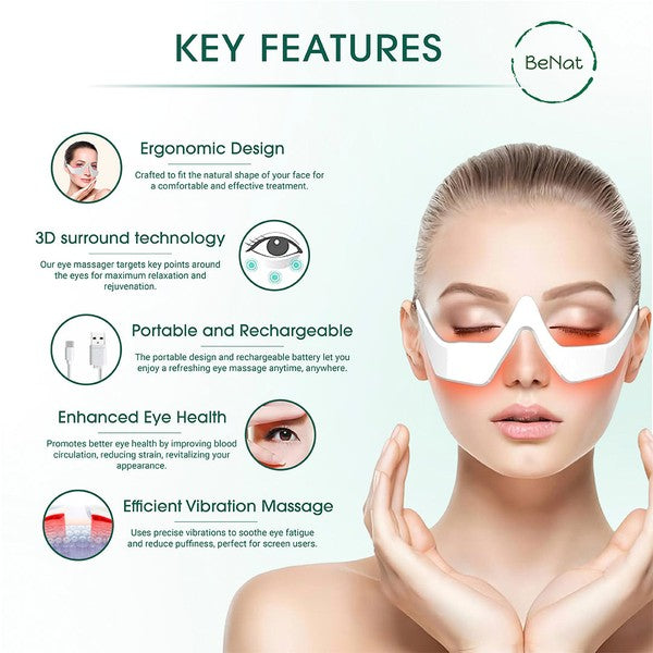 Under-eye red light therapy mask with ergonomic design and LED lights targeting dark circles and puffiness