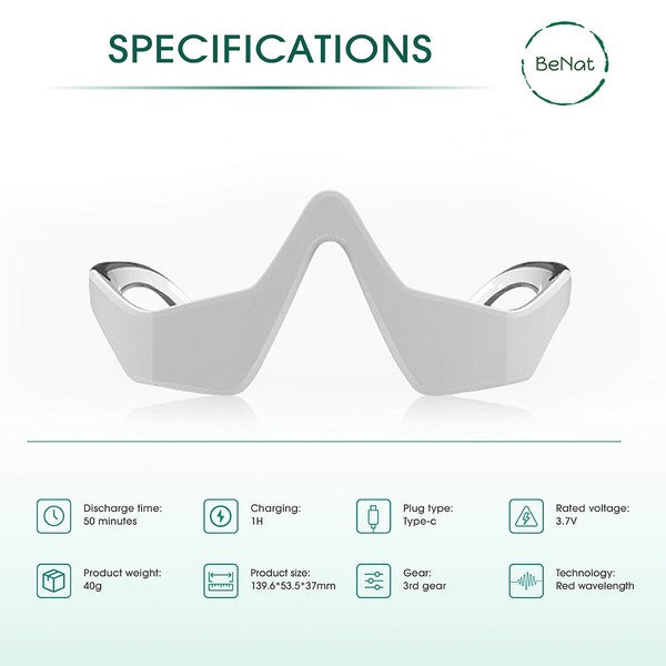 Under-eye red light therapy mask with ergonomic design and LED lights targeting dark circles and puffiness
