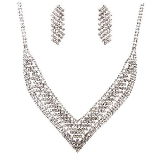 V Shape CZ Bib Necklace Set