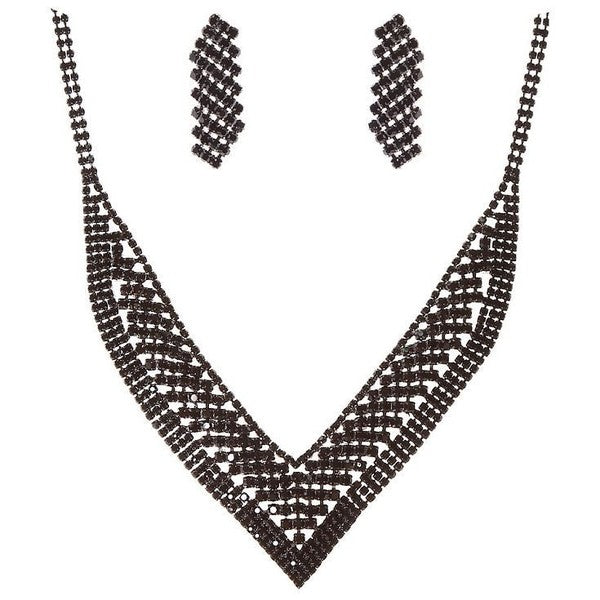 V Shape CZ Bib Necklace Set