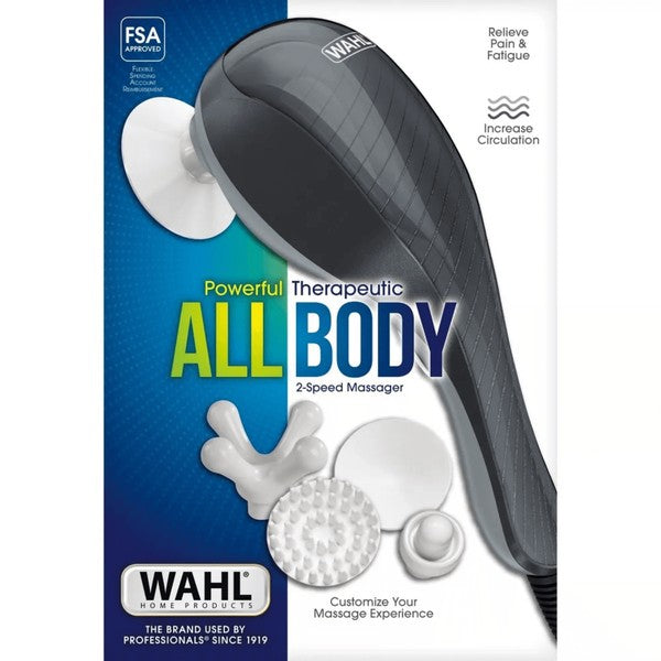 Wahl all body therapeutic massager with two speed settings and four attachment heads