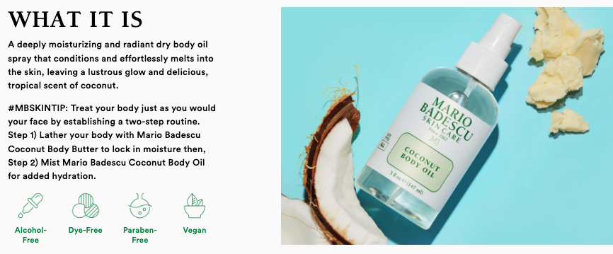 MARIO BADESCU Coconut Body Oil Vegan 3.5oz