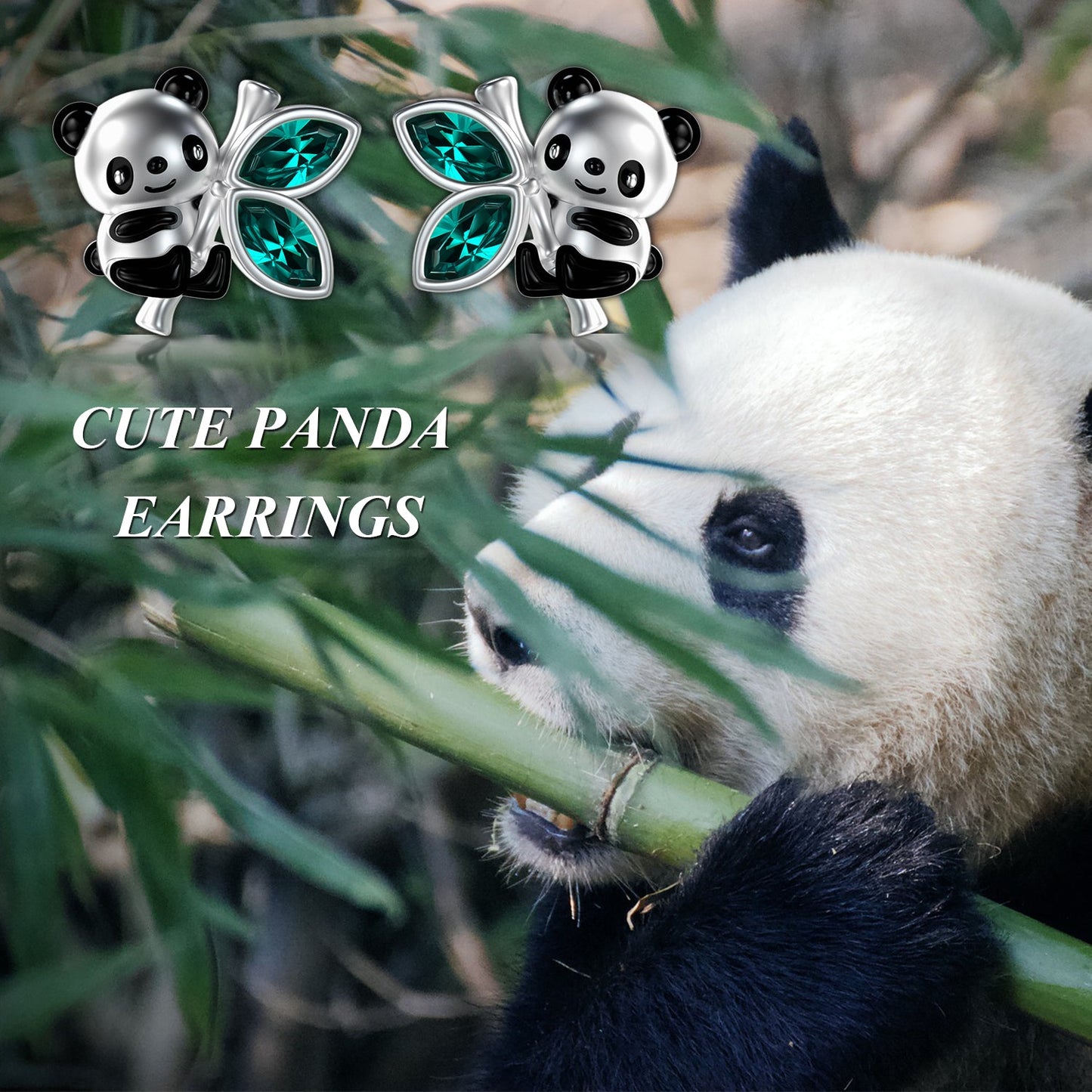 Sterling Silver Panda Stud Earrings for Women