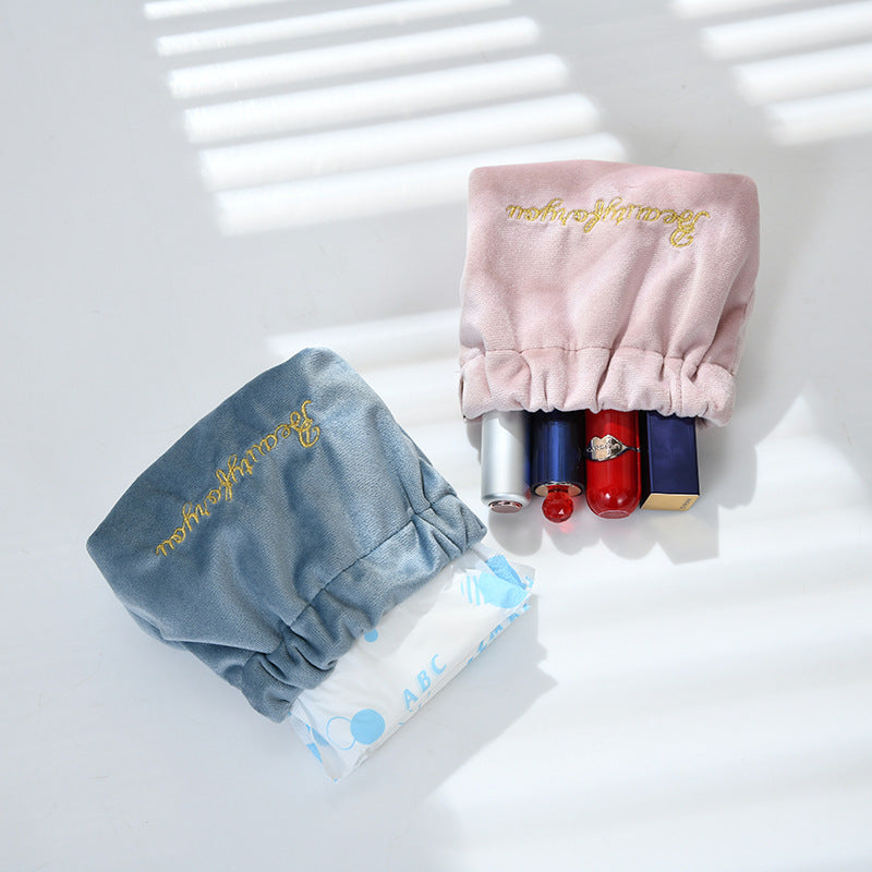 Alphabet-embroidered Velvet Shrapnel Coin Purse