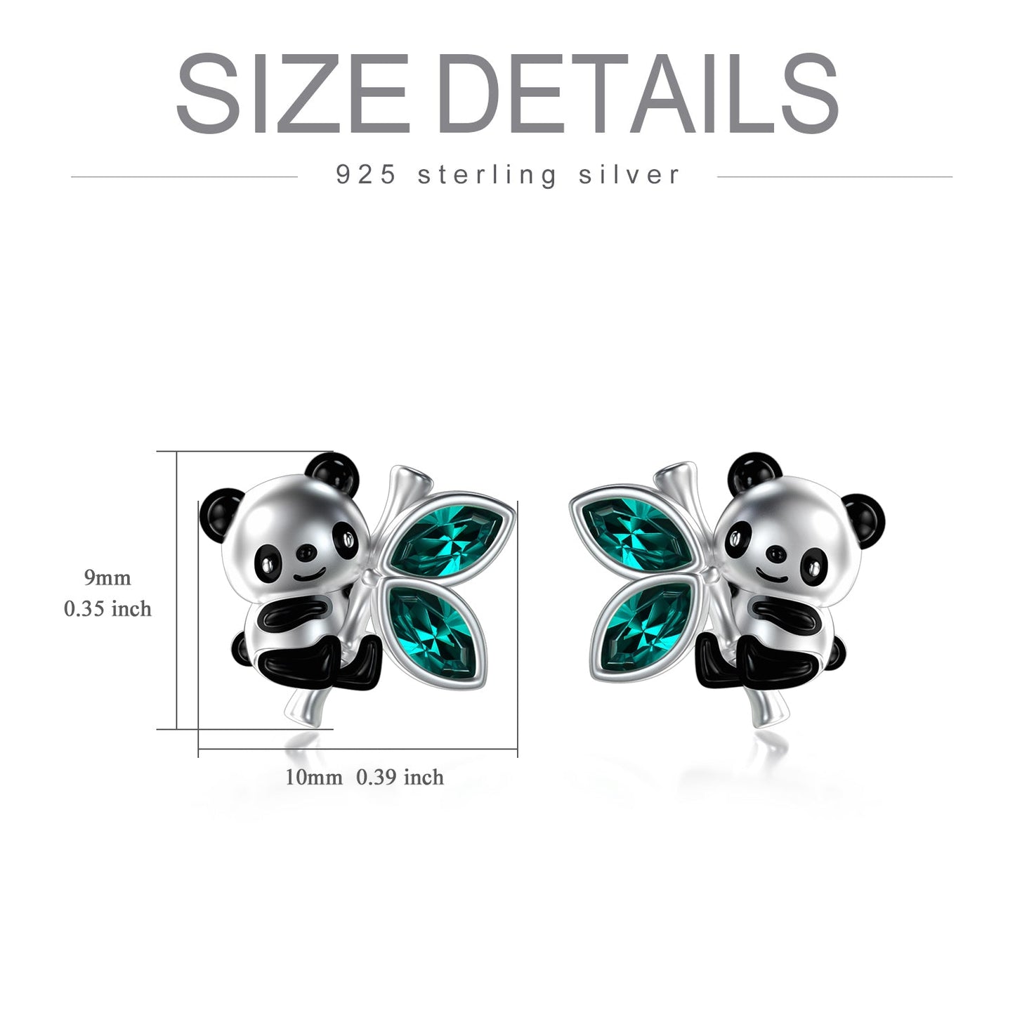 Sterling Silver Panda Stud Earrings for Women