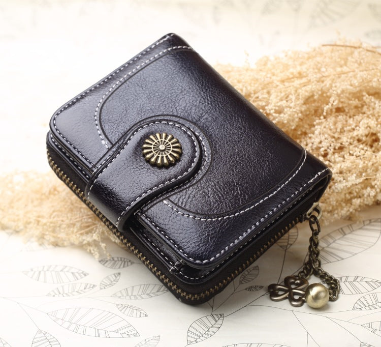 Women's New Coin Purse Cross Border Source Oil Leather Clutch Retro Oil Wax Leather Coin Bag Card Holder Card Holder H828