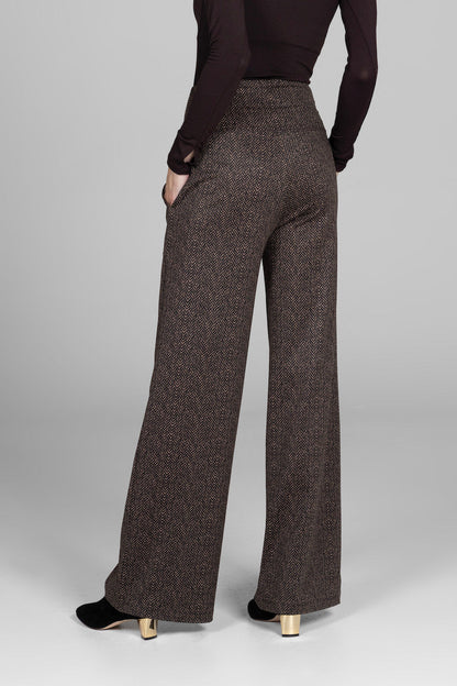 HIGH WAIST WIDE LEG PANT: HERRINGBONE CAMEL