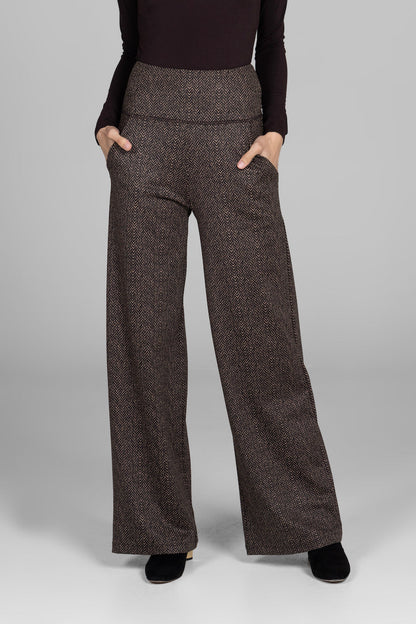 HIGH WAIST WIDE LEG PANT: HERRINGBONE CAMEL