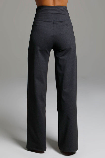 HIGH WAIST WIDE LEG PANT: CHARCOAL GREY