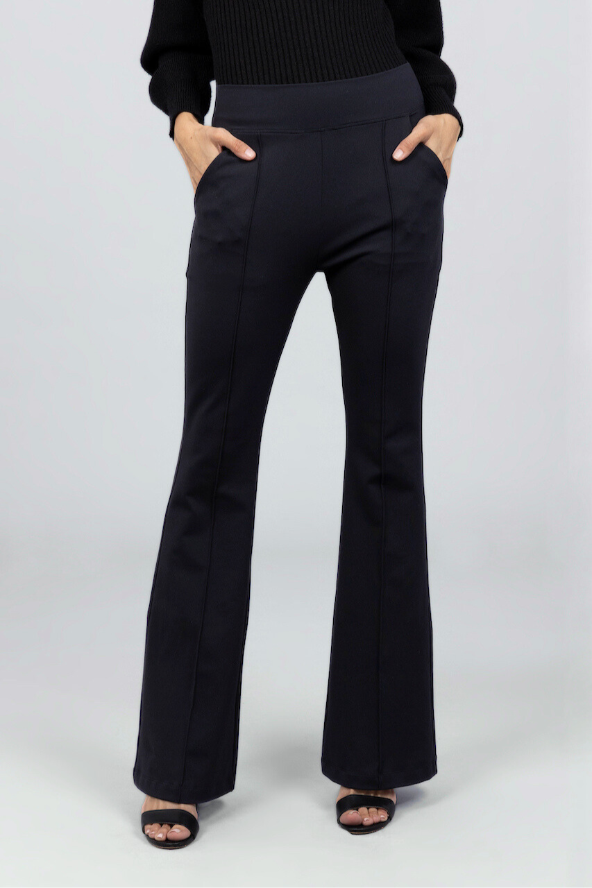 VICTORIA HIGH WAIST FLARE PANT: BLACK PONTE