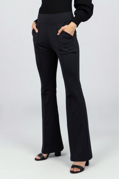 VICTORIA HIGH WAIST FLARE PANT: BLACK PONTE