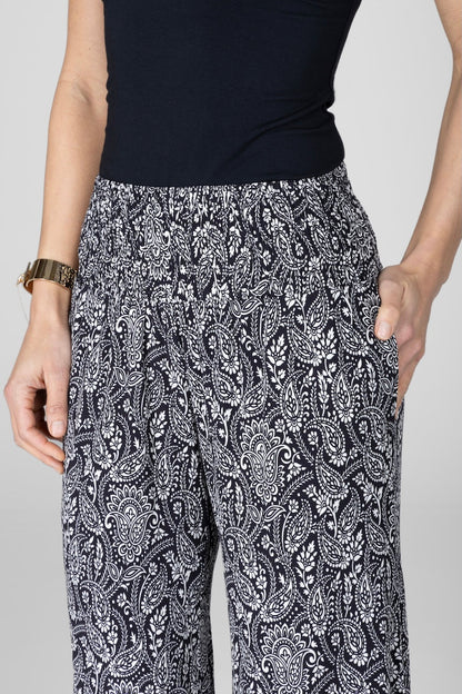 PORTOFINO TRAVEL PANT: BLACK PAISLEY