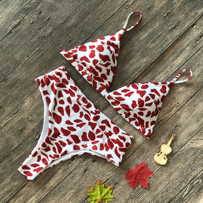 Snakeskin Leopard Print Bikini Women Split Cotton Print High Waist Swimsuit