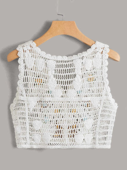 Women Summer Crochet Solid Sleeveless Graphic Vest Crochet hook