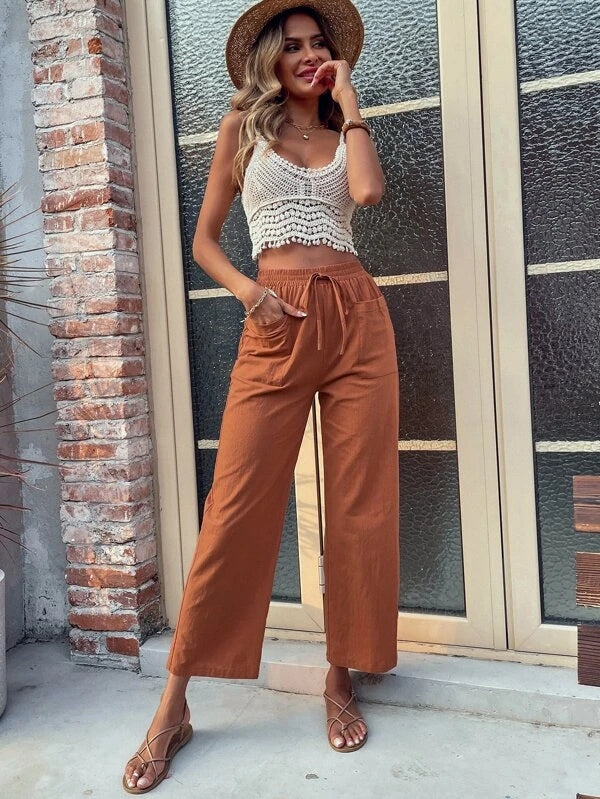 Women Summer Vacation Sleeveless Crochet Fringe Solid Crop Top Crochet hook