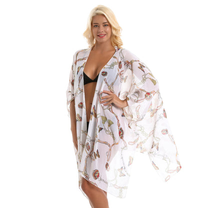 Spring Summer Butterfly Bag Chain Trend Mix Match Printing Chiffon Sun Protection Cardigan Coat Swimsuit Blouse