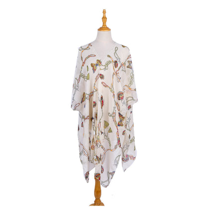 Spring Summer Butterfly Bag Chain Trend Mix Match Printing Chiffon Sun Protection Cardigan Coat Swimsuit Blouse