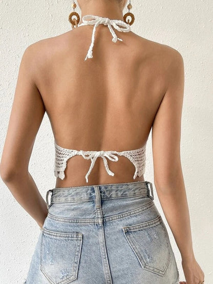 Women New Summer Crocheted Hollow Solid Color Sling Back Strap Top Crochet hook