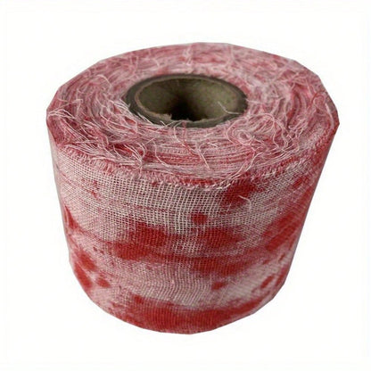 A roll of toilet paper designed to look like blood-stained gauze, likely for Halloween or horror-themed decor.