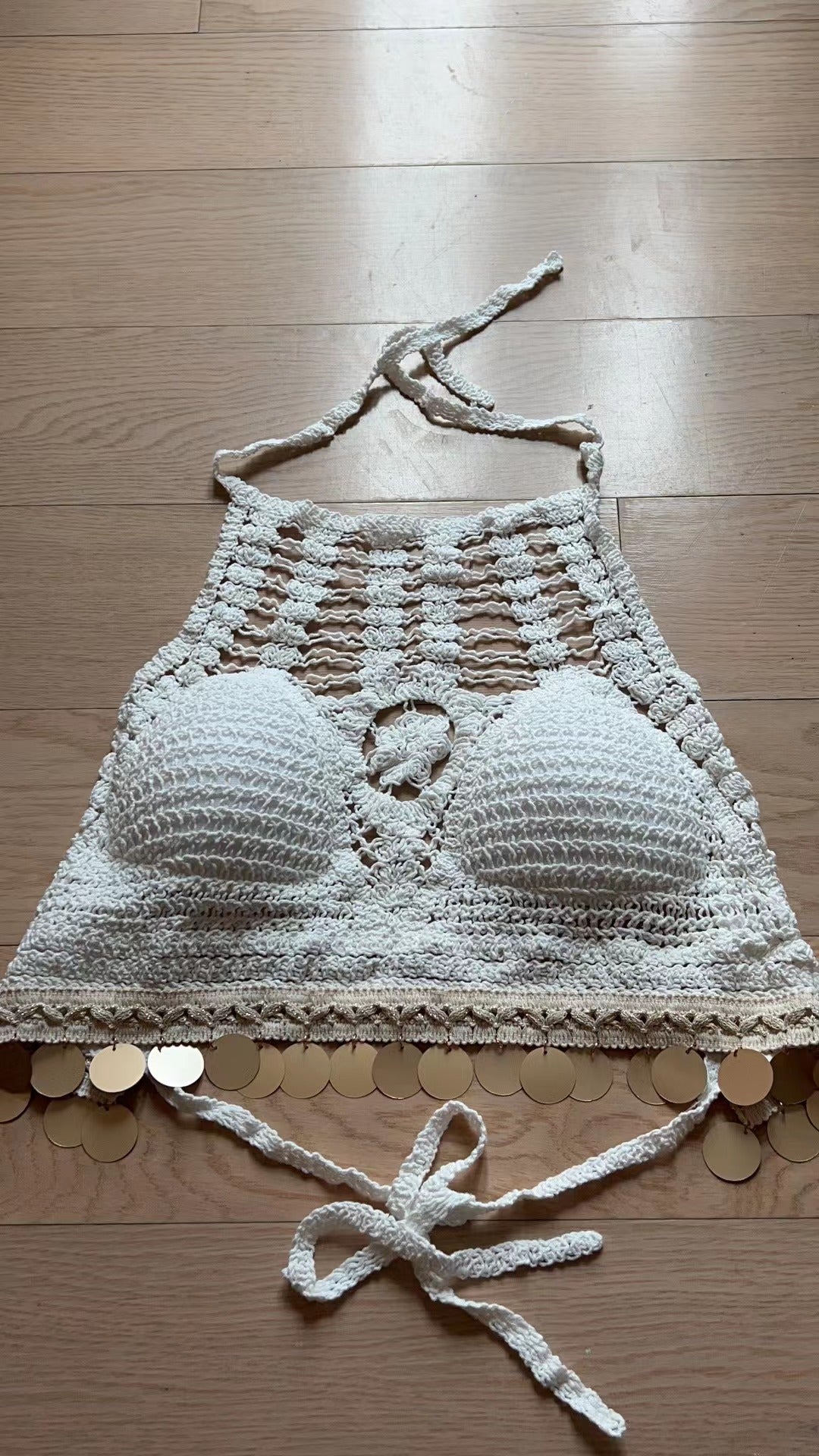 Women Summer Bright Leaf Crocheted Hollow Sling Rear Strap Top Crochet hook