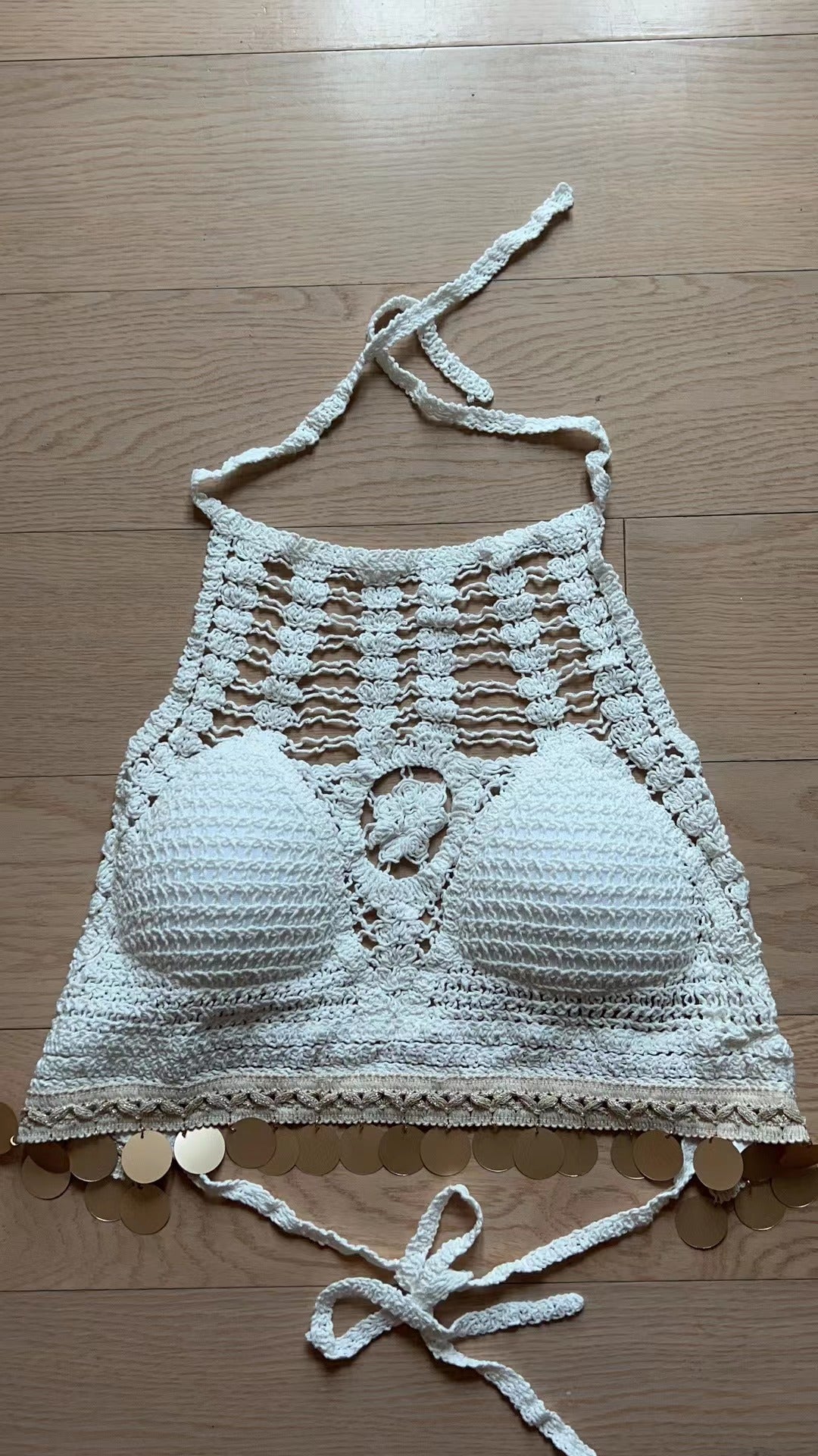 Women Summer Bright Leaf Crocheted Hollow Sling Rear Strap Top Crochet hook