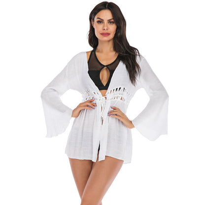 Seaside Vacation Beach Beach Cover Up Swimsuit Outer Wear Women Loose Hand Crocheting Sun Protection Shirt Jacket