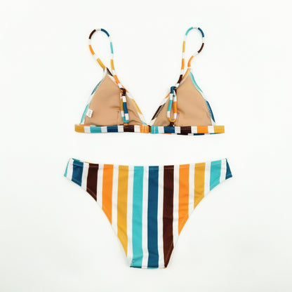 Rainbow Gray Striped Printed Swimsuit Triangle Bikini Sexy Split Swimsuit