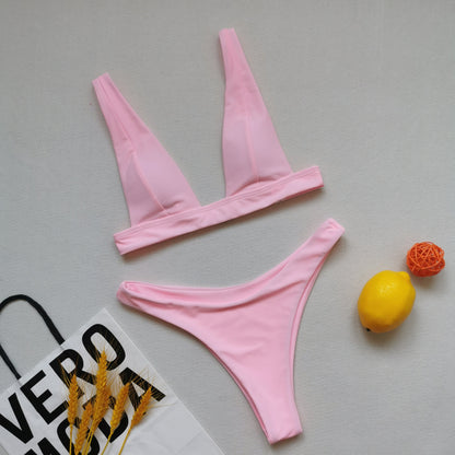 Bikini Double Sided Fabric Solid Color Swimsuit Women Split Triangle Soft Bag Swimsuit