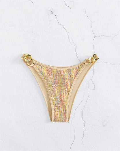 Women Swimsuit Bikini Sexy Sequined Lace Up Gold Bikini Swimsuit