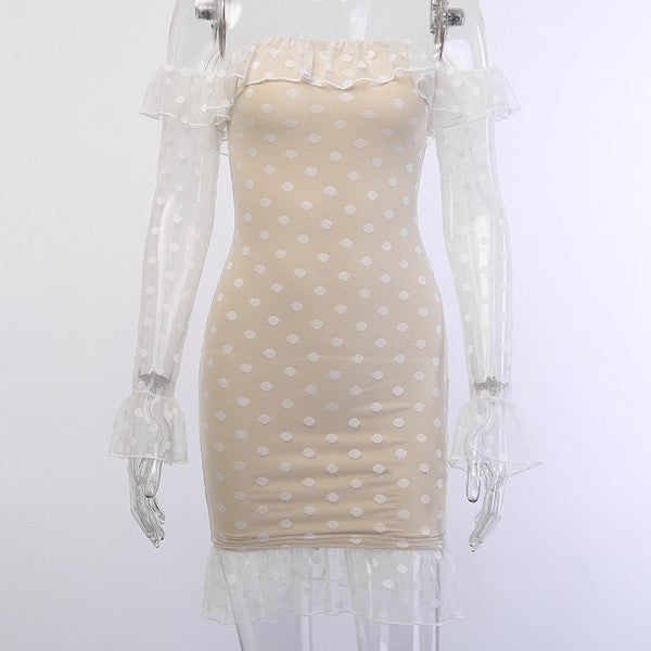 Polka-dot Off-shoulder Lace Dress