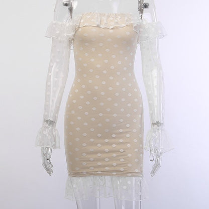 Polka-dot Off-shoulder Lace Dress